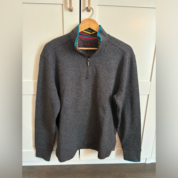 Robert Graham Sweater Mens Medium Cotton 1/4 Zip Mock Neck Pullover in Gray - Picture 1 of 5